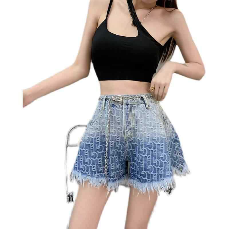 Blue Gradient Fringe Denim Shorts