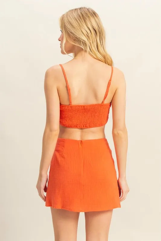 Ruched Bra Top and Mini Skirt Set