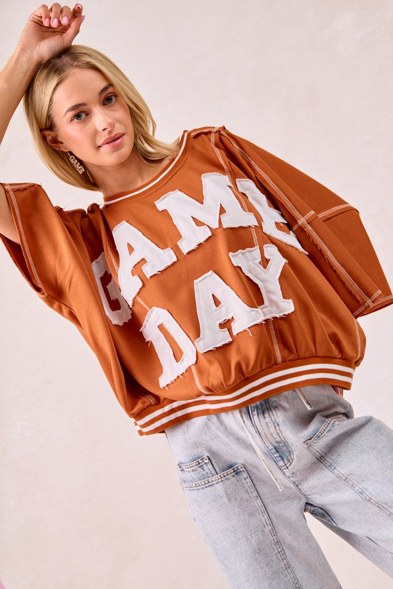 Gameday Patchwork Stitch Detail Top