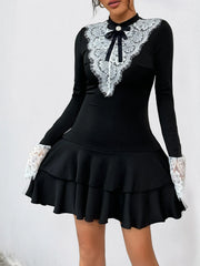 Lace Detail Long Sleeve Mini Dress