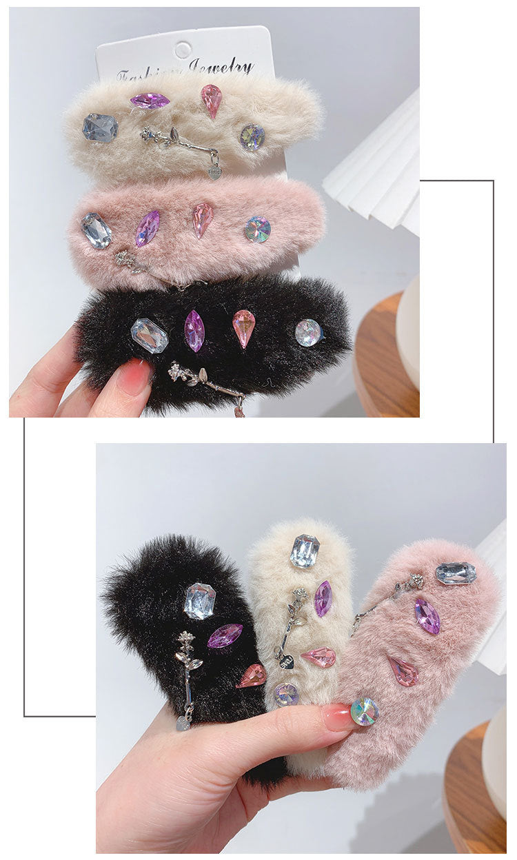 Cute Rhinestone Plush Hair Clip