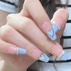 Milk Blue Love Wearable Nails Finished Manicure