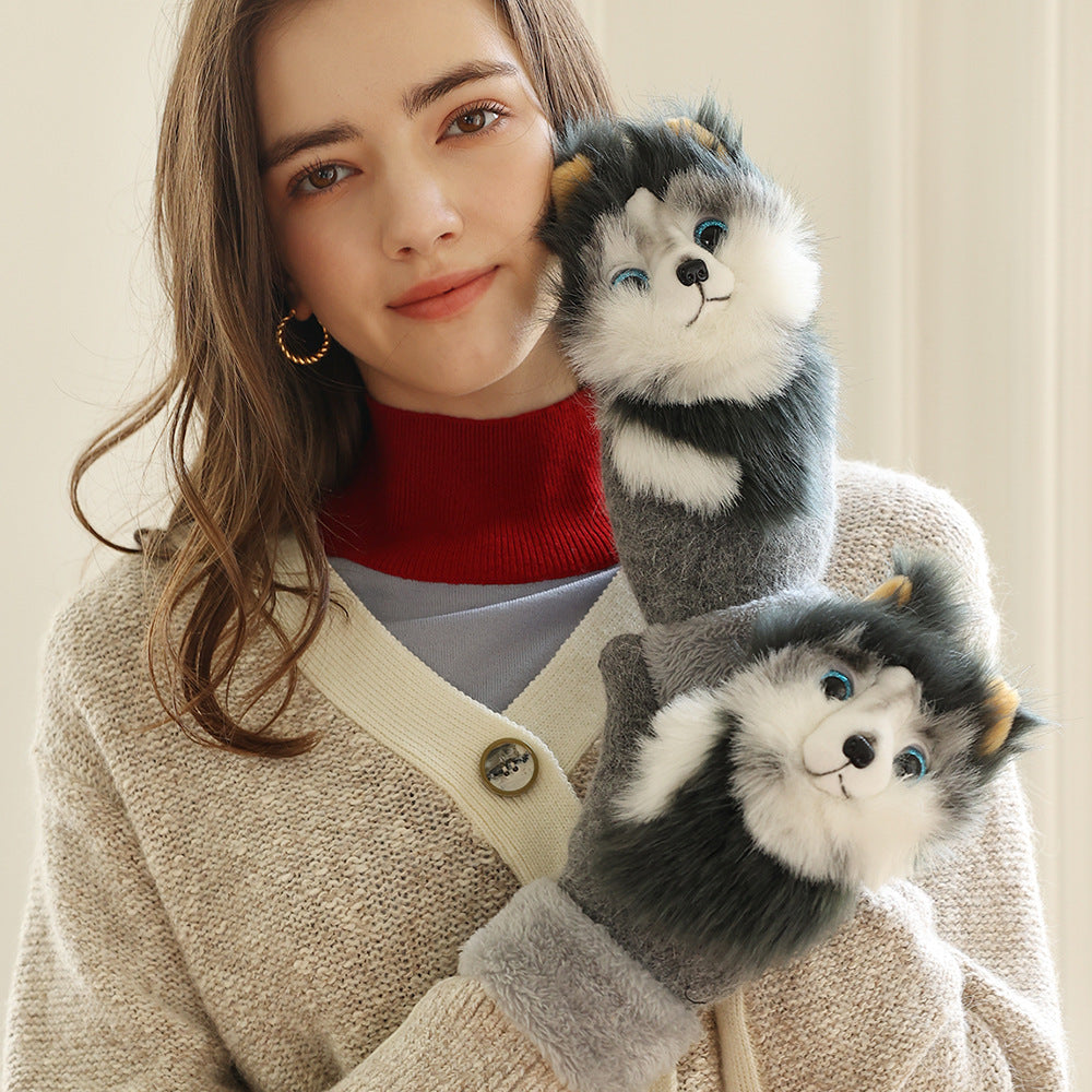 Plush Cartoon Animal Warm Gloves Scarf