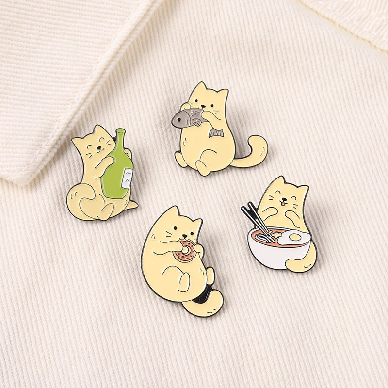 Creative Cute Greedy Cat Pins