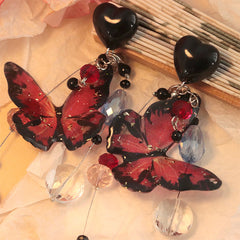 Dark Butterfly Heart Earrings