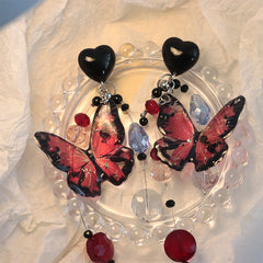 Dark Butterfly Heart Earrings