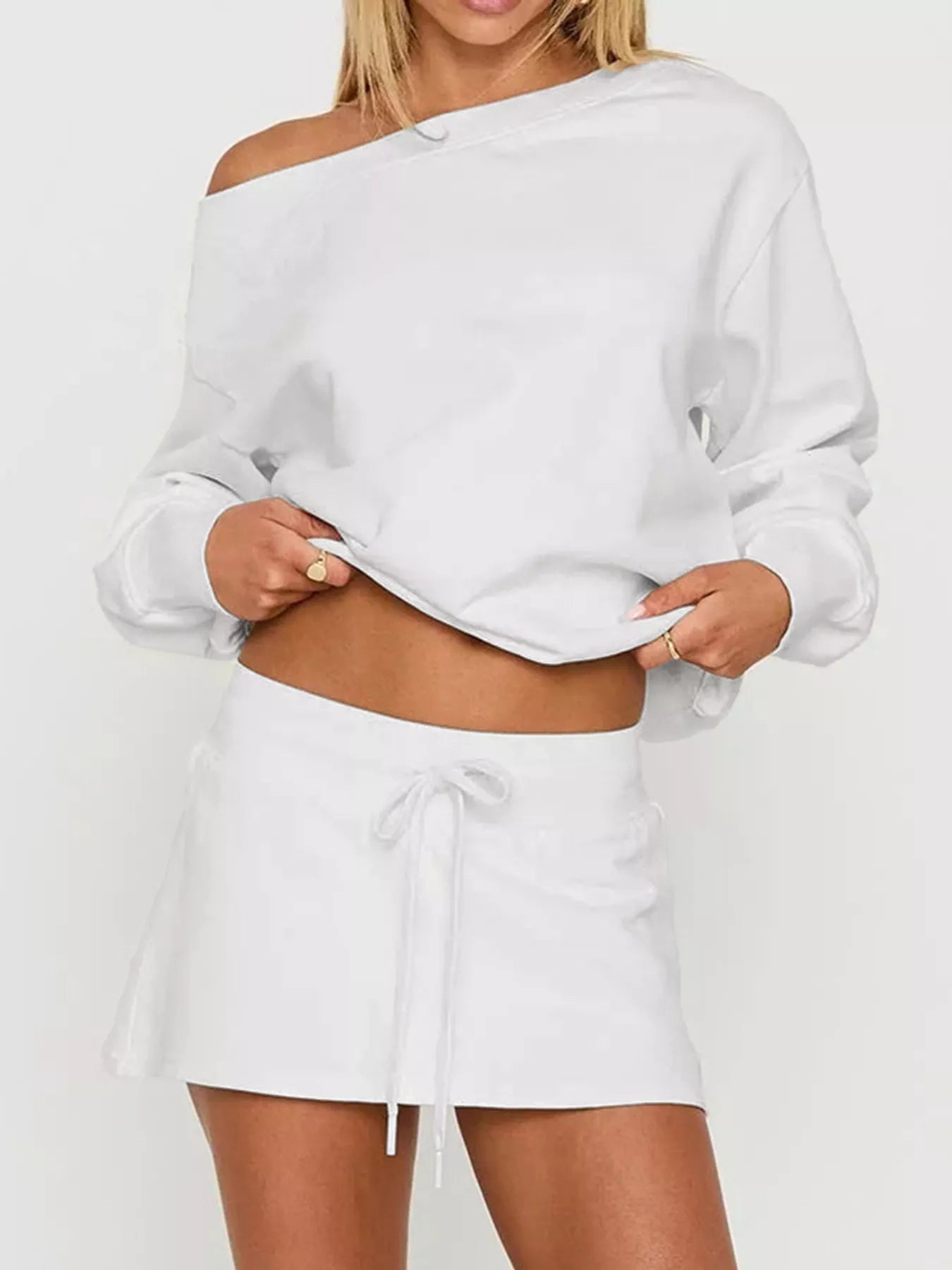 Boat Neck Sweatshirt and Mini Skirt Set