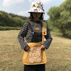 Double-Sided Embroidered Bear Shoulder Bag