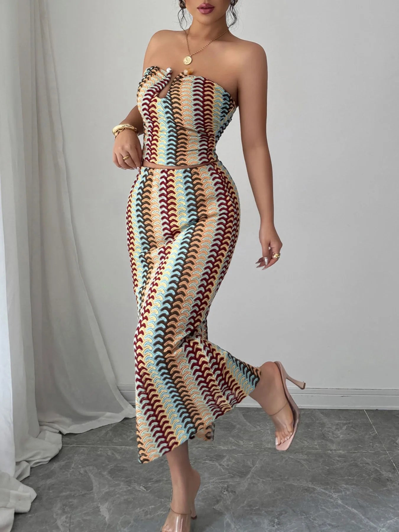 Printed Tube Top and Skirts Set