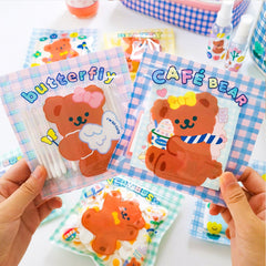 Bonjour Bear Plaid Ziplock Bags-5pcs