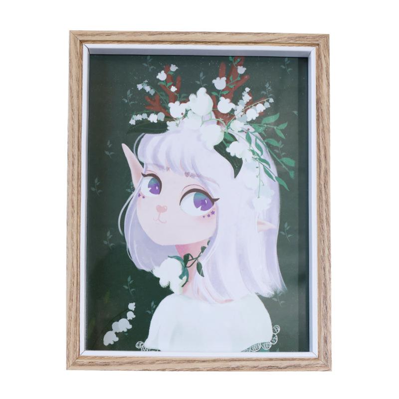 Deer And Girl Wood Frame Decoration