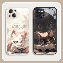 Kawaii Cartoon Reading Cat Couple Phone Case