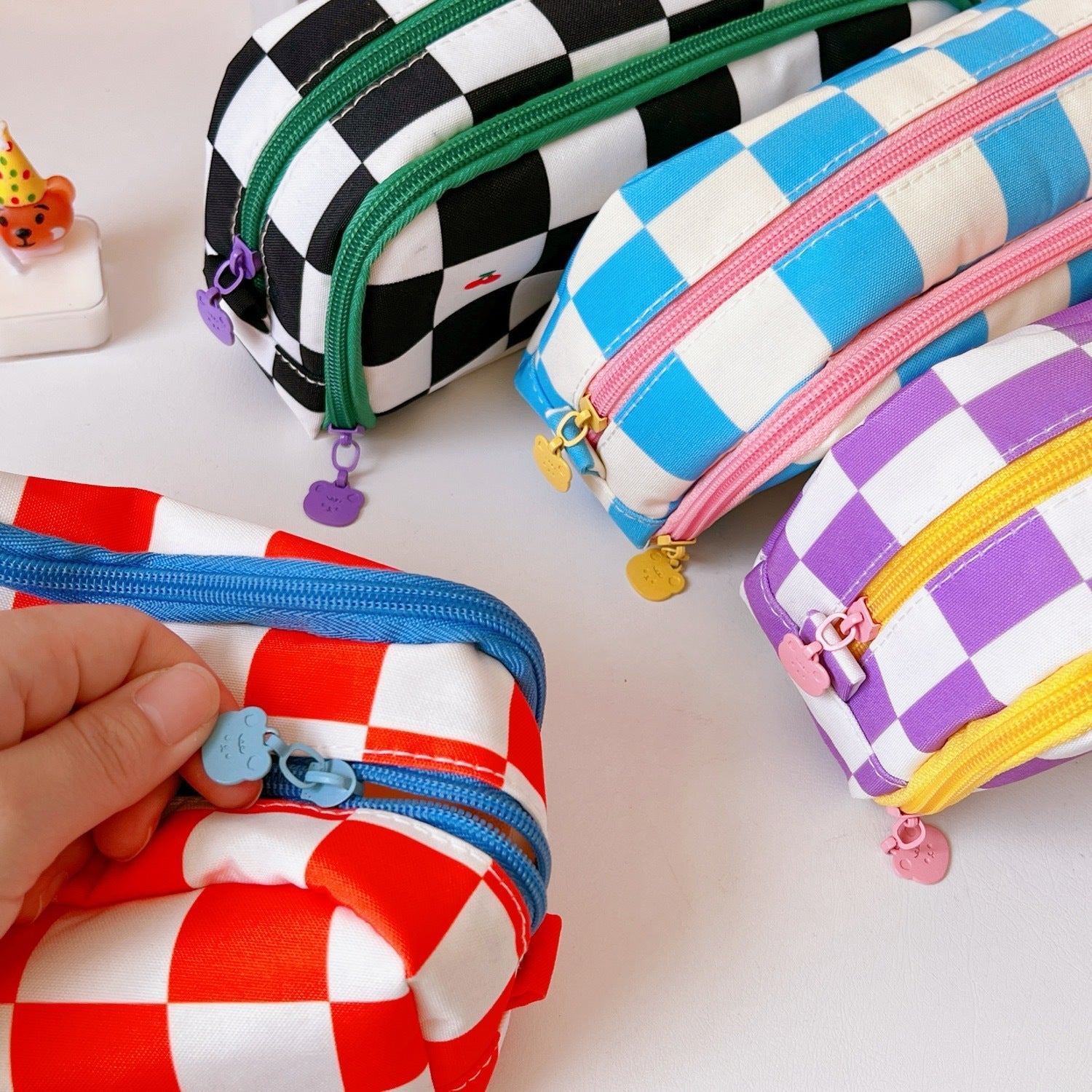 Checkerboard Large Capacity Pencil Case