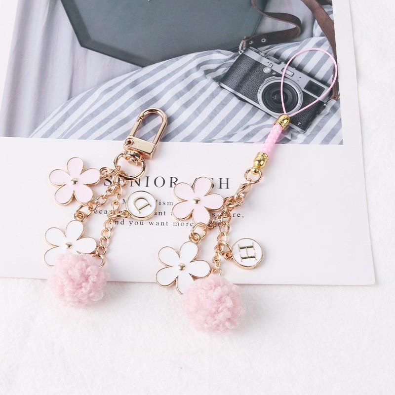 Pink Pom Flower Keychain