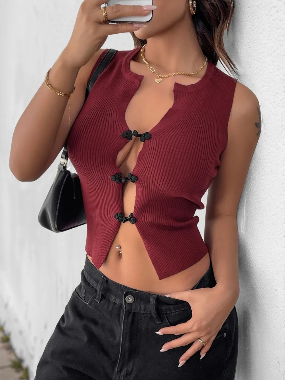 Button Cropped Tank