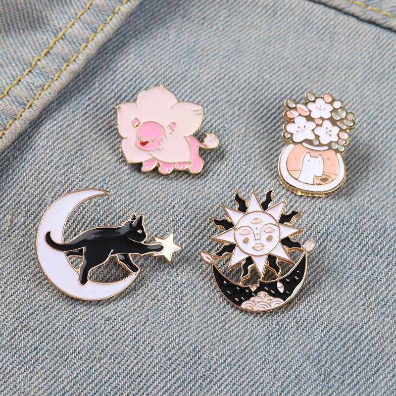 Cartoon Moon Cat Pins