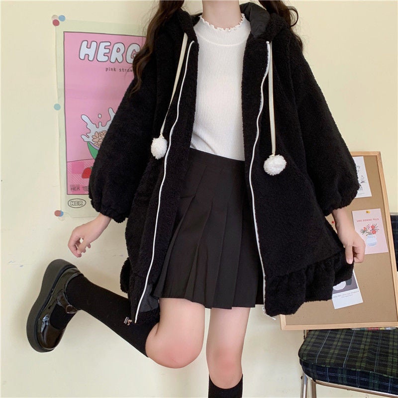 Cute Bunny Ears Plush Coat