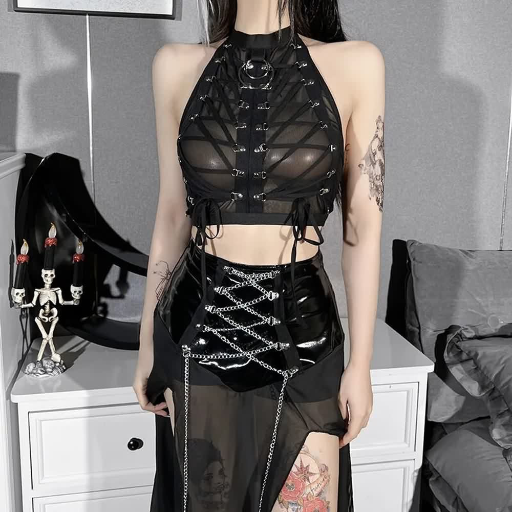 Edgy Lace Up Halter Crop Top