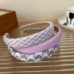 Purple Vintage Houndstooth Knitted Wide Brim Headband