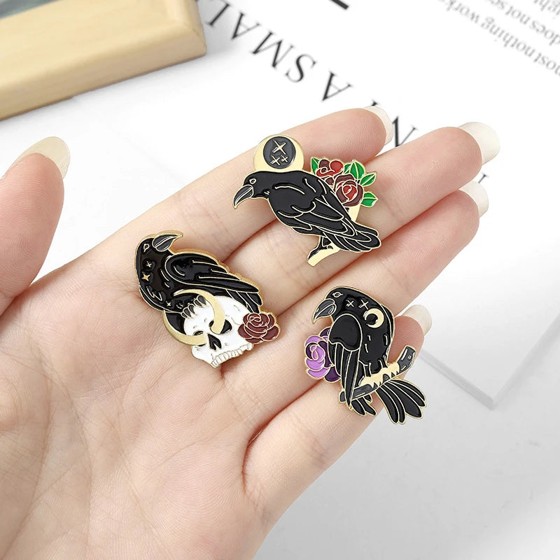 Chic Rose Crow Pins