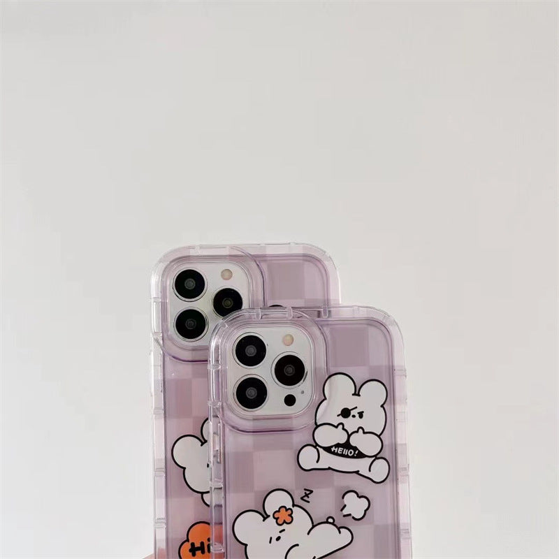 Cartoon Purple Plaid Bear Phone Case