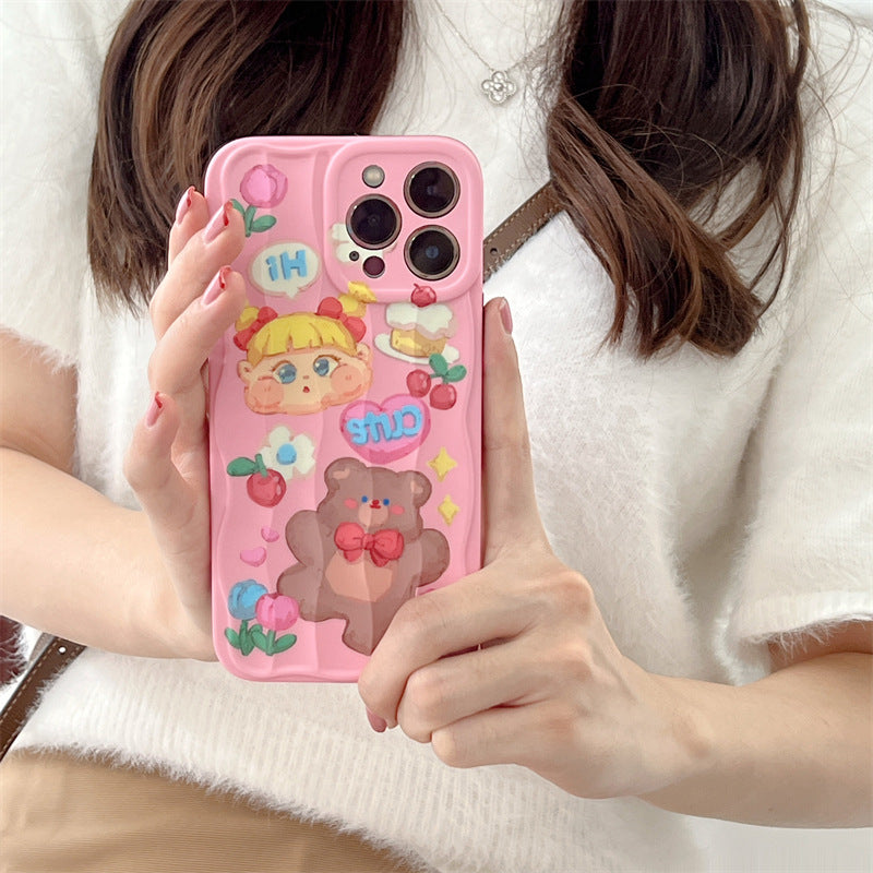 Cute Pink Oil Painting Bear Phone Case