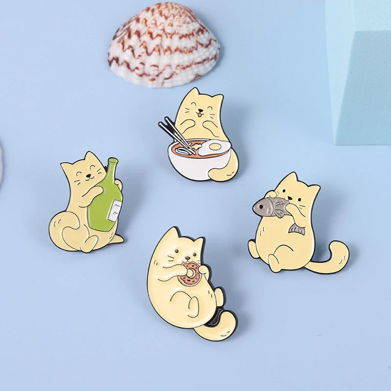 Creative Cute Greedy Cat Pins