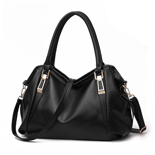 Handles  and Top Faux with Handbag Black Leather