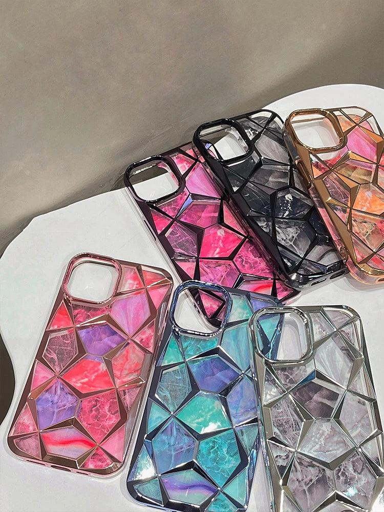 Electroplating Colorful Cube Plating - Cute Phone Case For iPhone 15 Pro Max, 14, 13, or 12