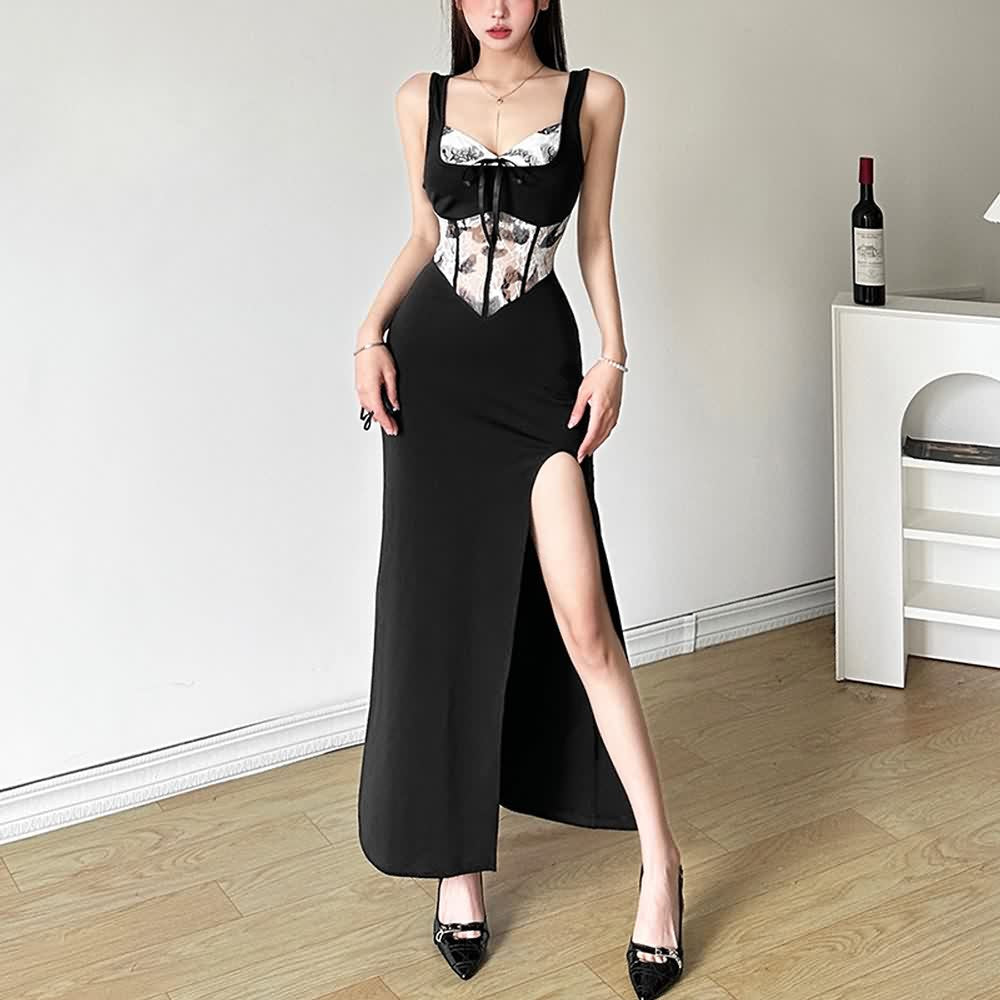 Elegant Slit Corset Maxi Dress