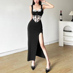 Elegant Slit Corset Maxi Dress