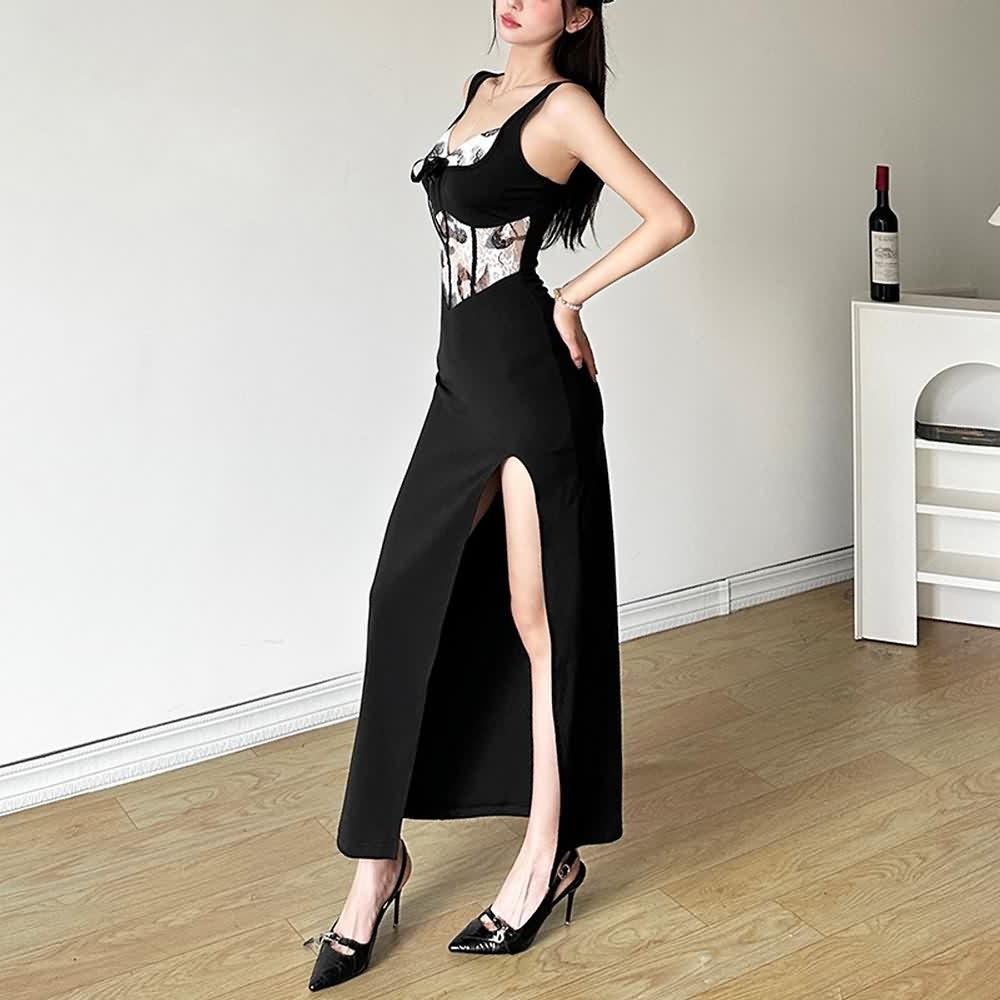 Elegant Slit Corset Maxi Dress