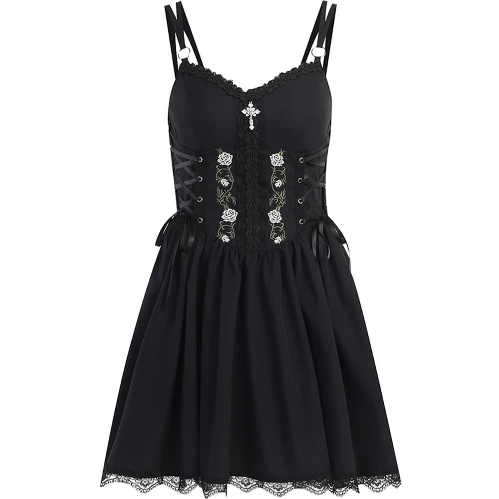 Embroidery Gothic Rose A-line Mini Dress