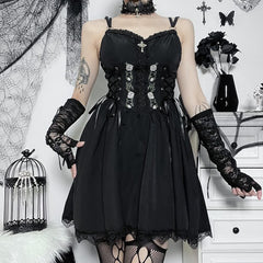 Embroidery Gothic Rose A-line Mini Dress