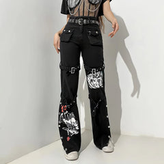 Emo Goth Black Cargo Jeans