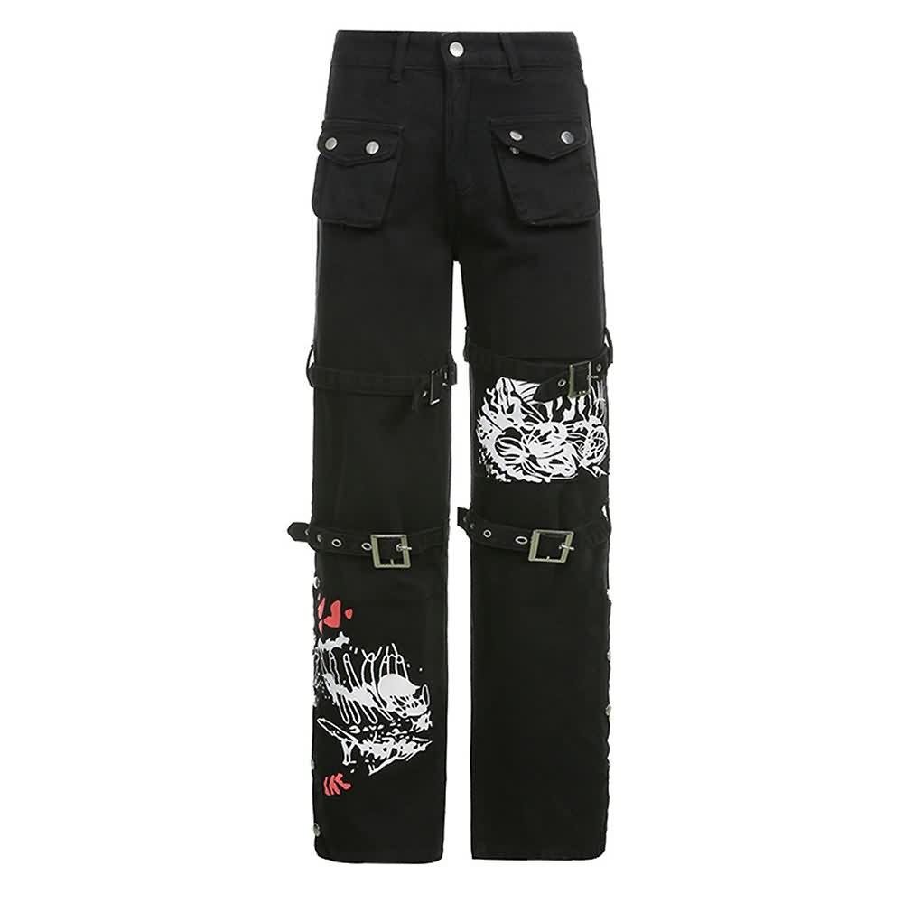 Emo Goth Black Cargo Jeans