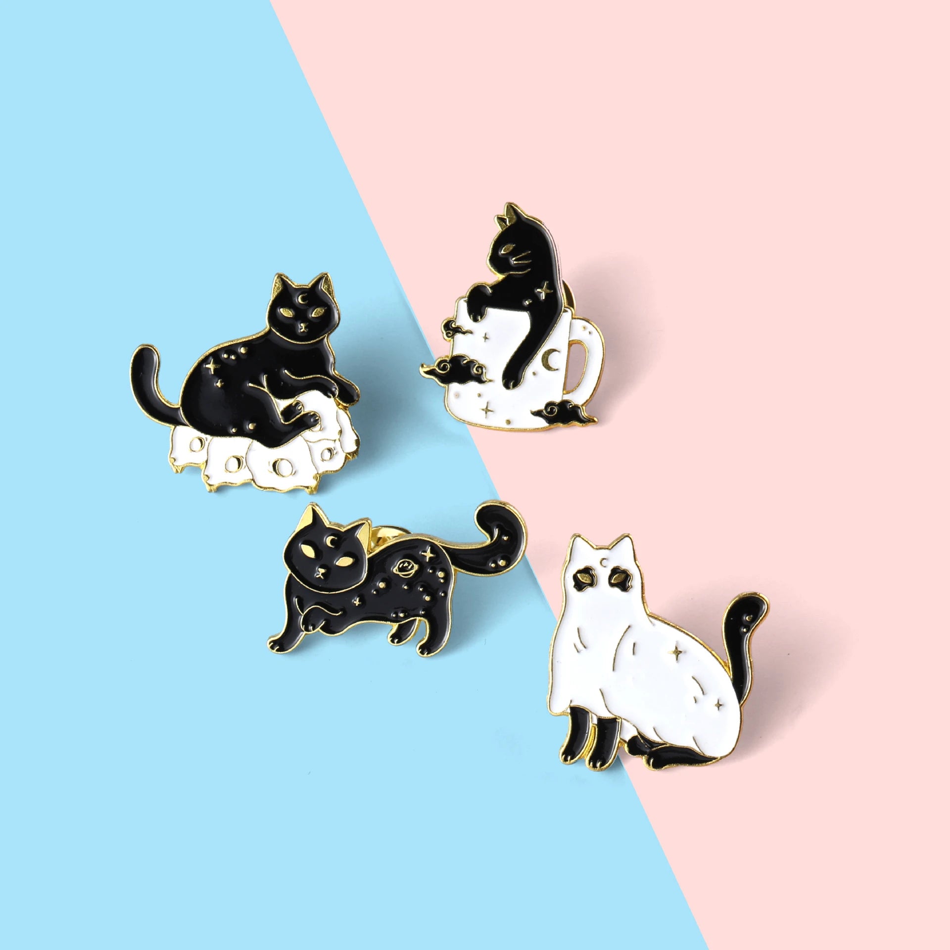 Cute Black White Cat Pins