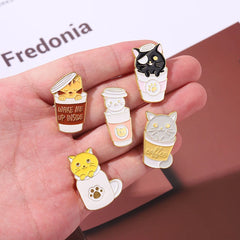 Creative Cartoon Coffee Cat Pins