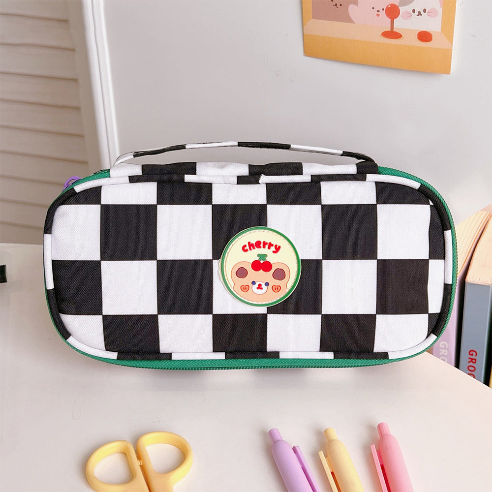 Checkerboard Large Capacity Pencil Case