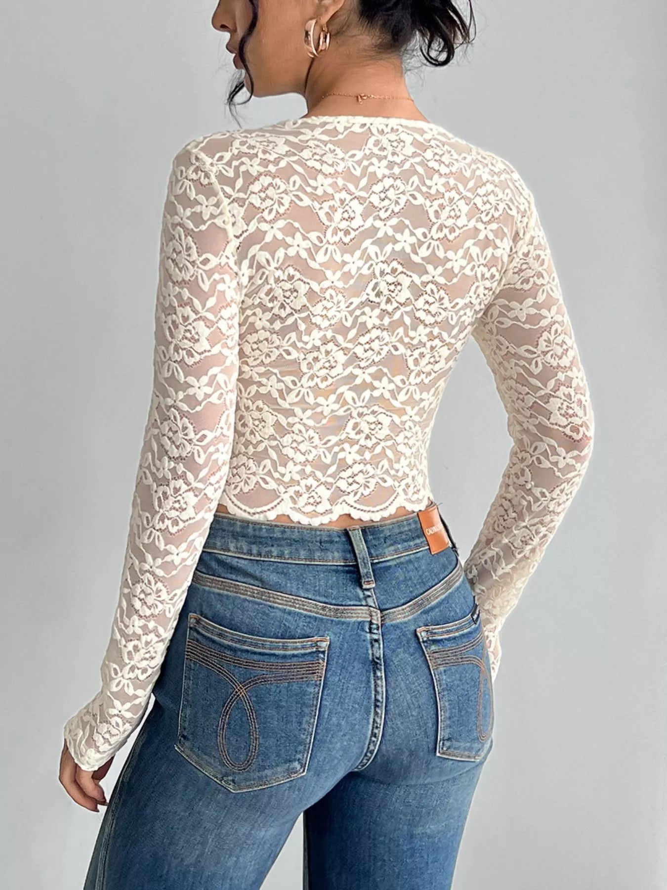 Elegant Lace V-Neck Long Sleeve Top