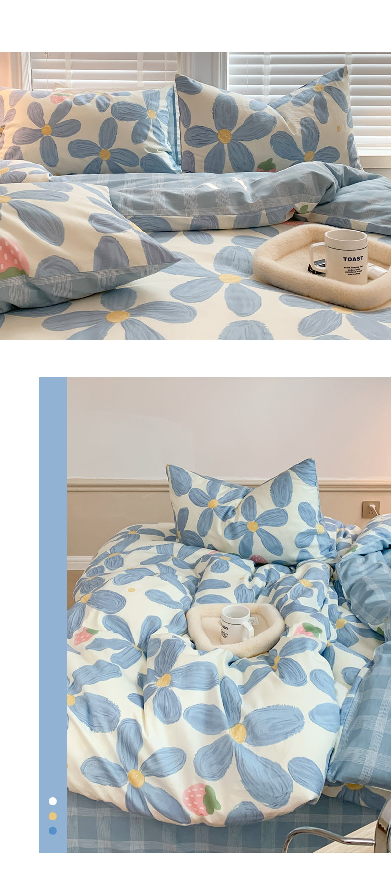 Blue Flower Strawberry/Cherry Bedding Set