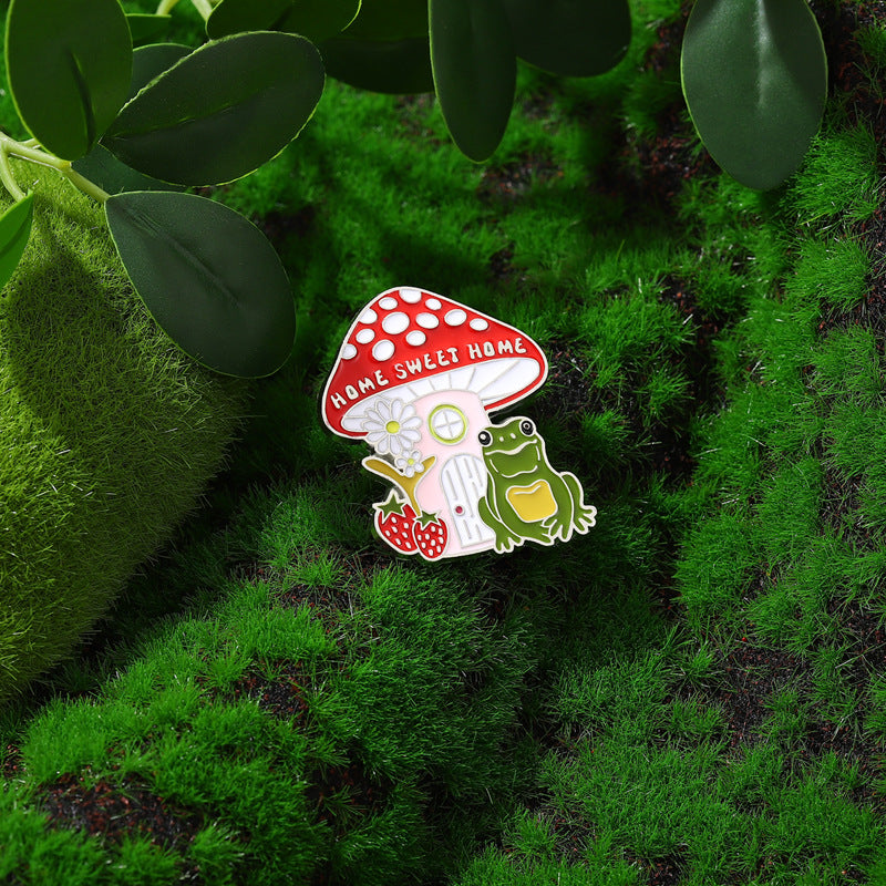 Cute Mushroom House Frog Pin