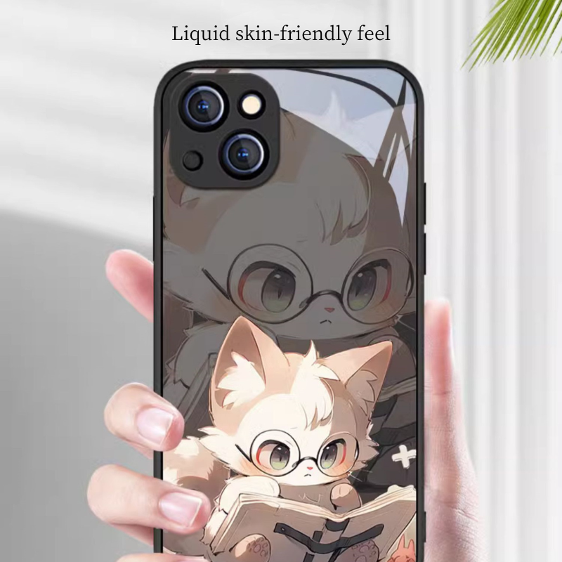 Kawaii Cartoon Reading Cat Couple Phone Case