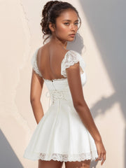 Lace Detail Square Neck Cap Sleeve Dress