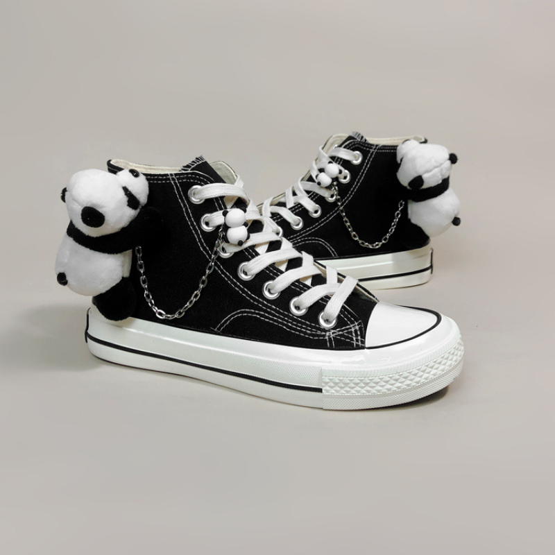 Cute 3D Panda High Top Personalized Canvas Shoes