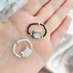 Cute Crystal Beaded Cat Rings