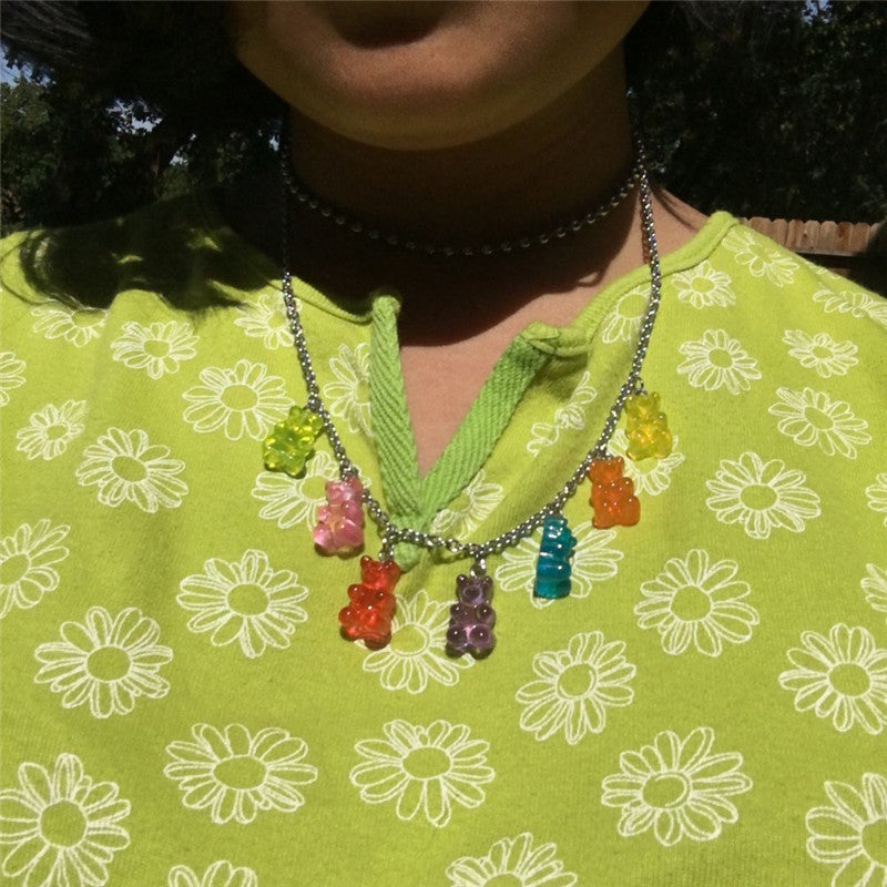 Rainbow Candy Bear Necklace