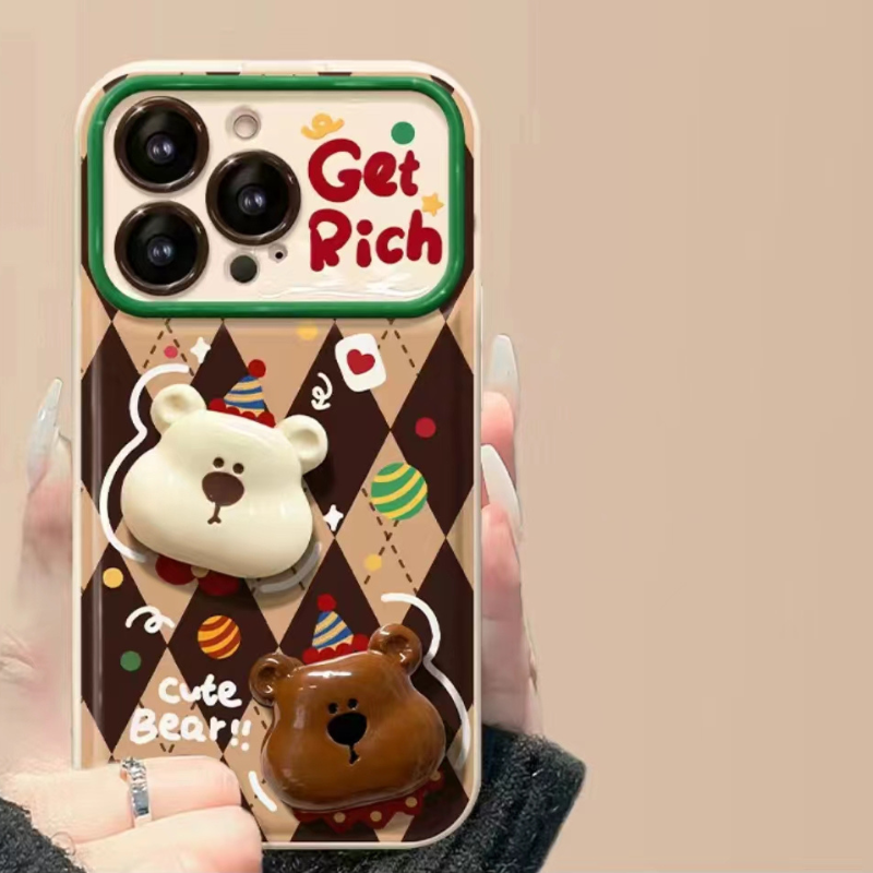 Kawaii Bear Flip Mirror Stand Phone Case