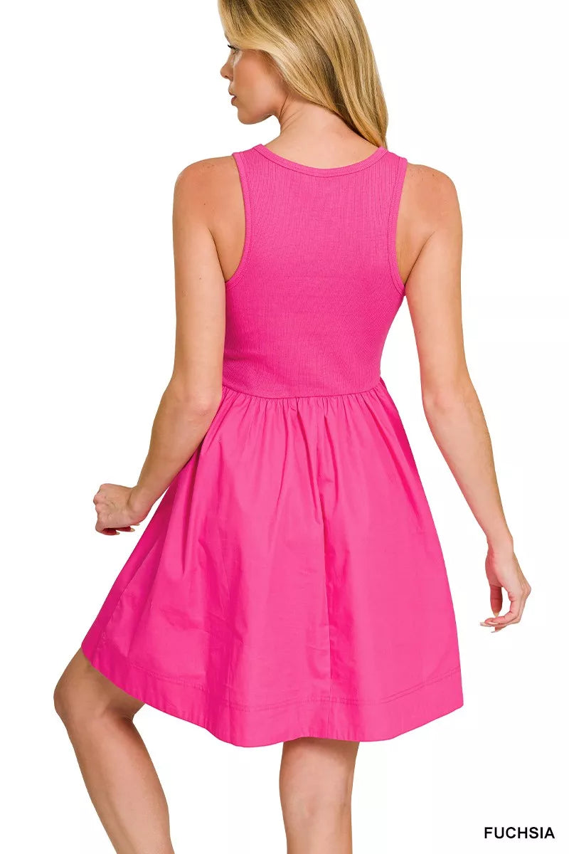 Combined Knit & Woven Midi Dress