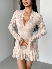Lace Ruffle Hem Mini Dress